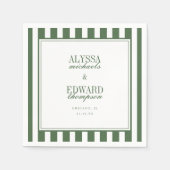 Serviette En Papier Mariage Moderne Élégant Rayé Vert Olive Script (Devant)