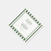Serviette En Papier Mariage Moderne Élégant Rayé Vert Olive Script (Coin)