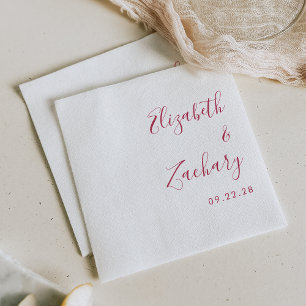 Serviette En Papier Mariage Moderne en Écriture Magenta