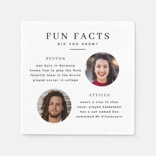 Serviette En Papier Mariage moderne Fun Facts Napkin avec photos (Devant)