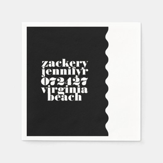 Serviette En Papier Mariage moderne Gras fractionné noir blanc (Devant)