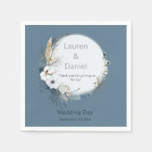 Serviette En Papier Mariage moderne gris et bleu (Devant)