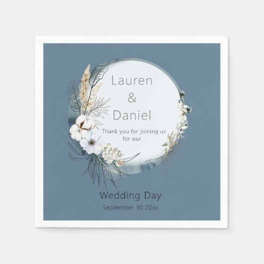 Serviette En Papier Mariage moderne gris et bleu (Devant)