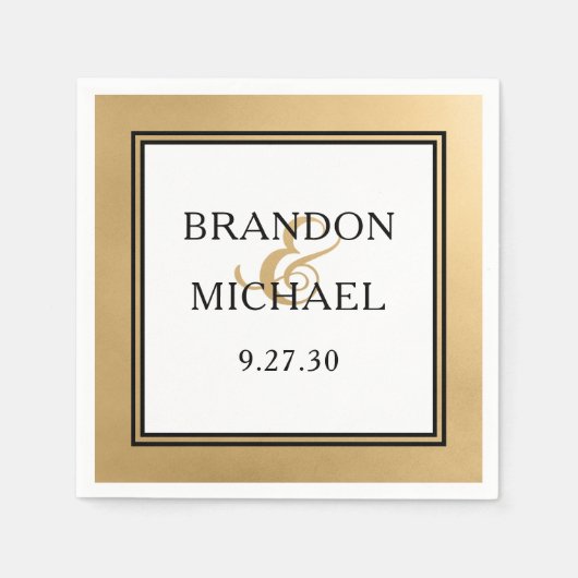 Serviette En Papier MARIAGE moderne LGBTQ Gold Napkins (Devant)