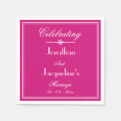 Serviette En Papier Mariage Moderne Magenta Script Noms Mariage Papier (Devant)