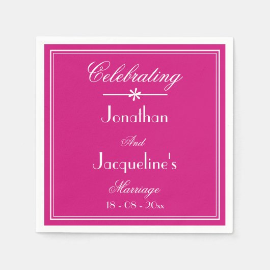 Serviette En Papier Mariage Moderne Magenta Script Noms Mariage Papier (Devant)