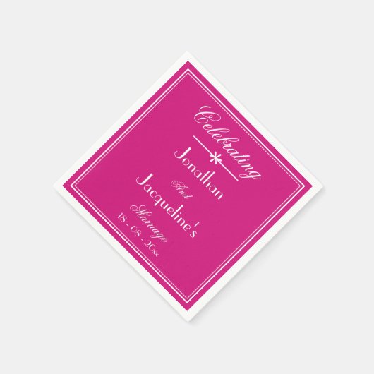 Serviette En Papier Mariage Moderne Magenta Script Noms Mariage Papier (Coin)