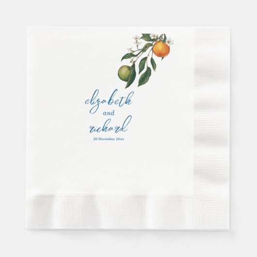 Serviette En Papier Mariage moderne méditerranéen citron bleu carreaux (Devant)
