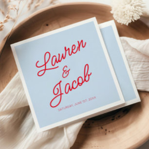 Serviette En Papier Mariage Moderne Minimaliste Bleu et Rouge