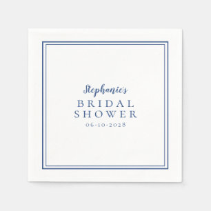 Serviette En Papier Mariage Moderne Minimaliste Bleu Nuit et Blanc