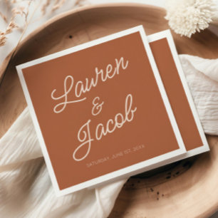 Serviette En Papier Mariage Moderne Minimaliste Marron Bohème