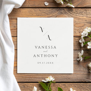 Serviette En Papier Mariage Moderne Monogramme Élégant Noir et Blanc