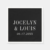 Serviette En Papier Mariage Moderne Noir Gras (Devant)
