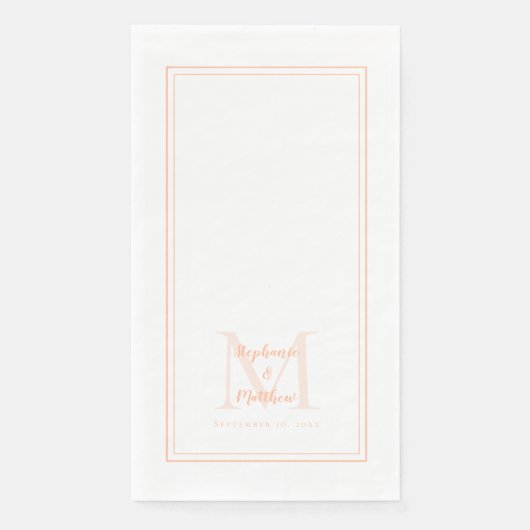 Serviette En Papier Mariage moderne Noms Monogrammes Date Poeach Dîner (Devant)
