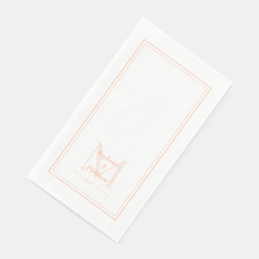 Serviette En Papier Mariage moderne Noms Monogrammes Date Poeach Dîner (Coin)