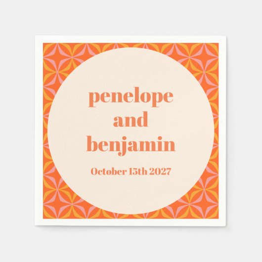 Serviette En Papier Mariage moderne orange du milieu du siècle (Devant)