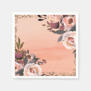 Serviette En Papier Mariage moderne pailleté pêche et or avec motifs f
