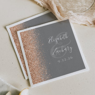 Serviette En Papier Mariage Moderne Pêche Paillettes Gris