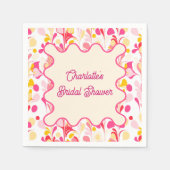 Serviette En Papier Mariage Moderne Rétro Abstrait Vagues Roses (Devant)