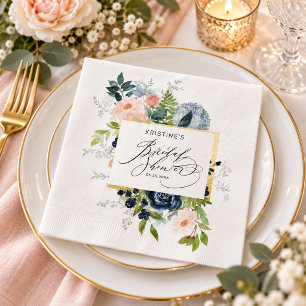 Serviette En Papier Mariage Moderne Rose Bleu Aquarelle Floral Fête de