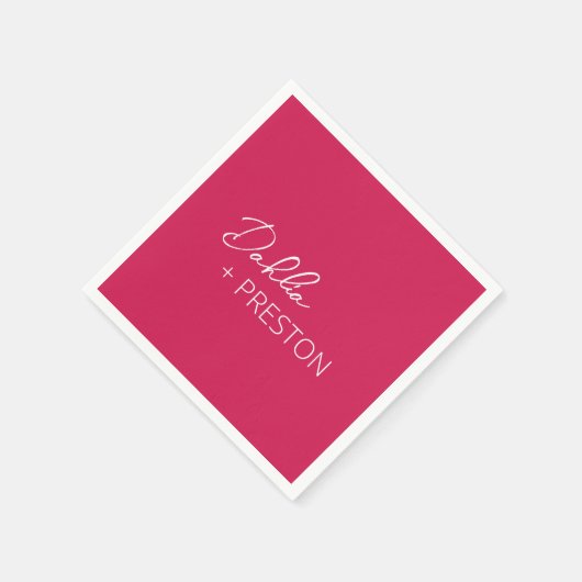 Serviette En Papier Mariage moderne rose chaud minimal (Coin)