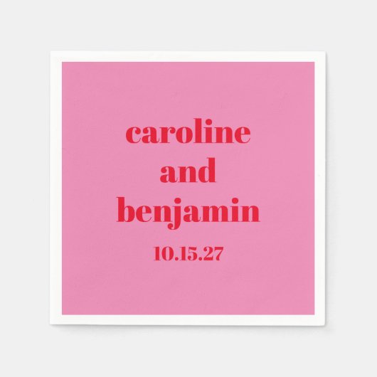 Serviette En Papier Mariage moderne rose gras personnalisé (Devant)