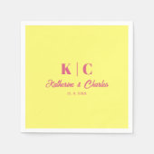 Serviette En Papier Mariage moderne rose pâle et beurré jaune (Devant)