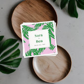 Serviette En Papier Mariage moderne rose + palmier vert