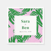 Serviette En Papier Mariage moderne rose + palmier vert (Devant)