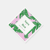 Serviette En Papier Mariage moderne rose + palmier vert (Coin)