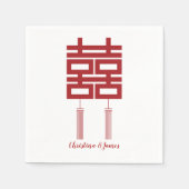 Serviette En Papier Mariage moderne rouge double bonheur (Devant)