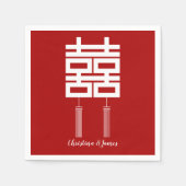 Serviette En Papier Mariage moderne rouge double bonheur (Devant)