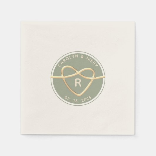 Serviette En Papier Mariage moderne Sage vert Monogram Napkins (Devant)