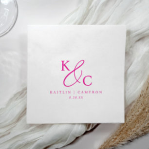 Serviette En Papier Mariage Moderne Simple Monogram Magenta Rose