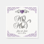 Serviette En Papier Mariage moderne tendance dans un Damas pourpre (Devant)
