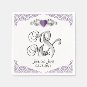 Serviette En Papier Mariage moderne tendance dans un Damas pourpre