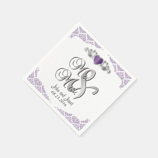 Serviette En Papier Mariage moderne tendance dans un Damas pourpre (Coin)