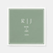 Serviette En Papier Mariage Moderne Tendance Monogramme Initiale Vert  (Devant)