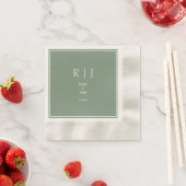Serviette En Papier Mariage Moderne Tendance Monogramme Initiale Vert (En situation)