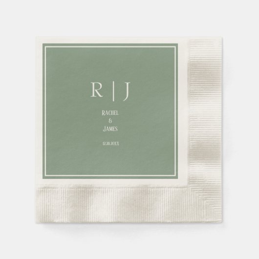 Serviette En Papier Mariage Moderne Tendance Monogramme Initiale Vert (Devant)