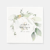 Serviette En Papier Mariage moderne vert et or Eucalyptus (Devant)