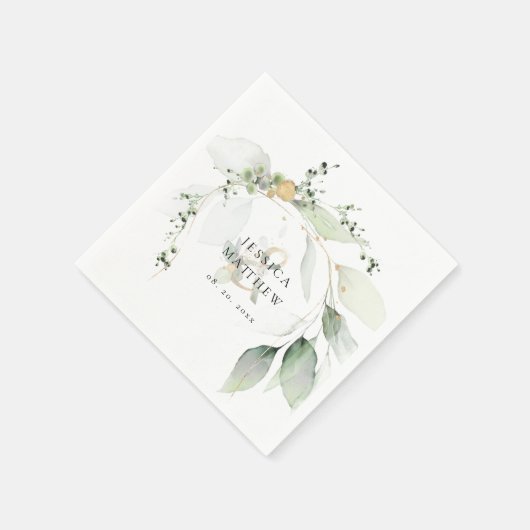 Serviette En Papier Mariage moderne vert et or Eucalyptus (Coin)