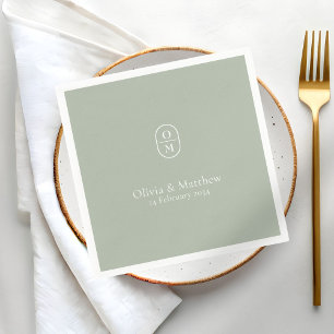 Serviette En Papier Mariage Moderne Vert Sauge Élégant Monogramme Mari