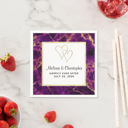 Serviette En Papier Mariage moderne violet et or marbre Abstrait (En situation)
