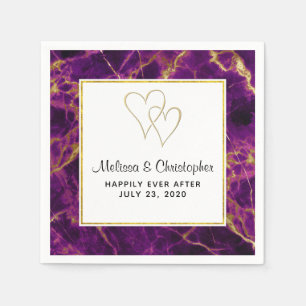 Serviette En Papier Mariage moderne violet et or marbre Abstrait