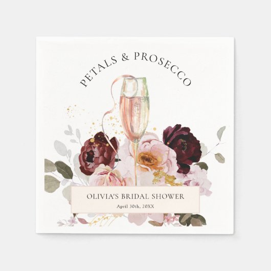 Serviette En Papier Mariage Modernes Fleurs Roses Champagne (Devant)