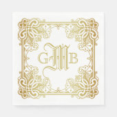 Serviette En Papier Mariage Monogram Classic Gold Frame Traditionnel (Devant)