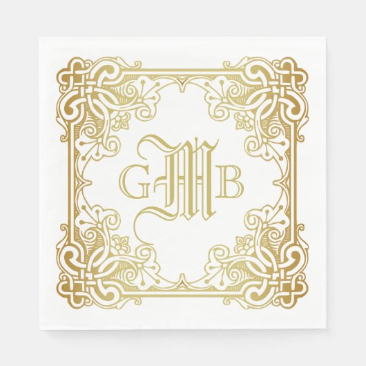 Serviette En Papier Mariage Monogram Classic Gold Frame Traditionnel (Devant)