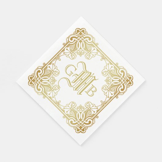 Serviette En Papier Mariage Monogram Classic Gold Frame Traditionnel (Coin)