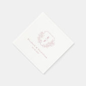 Serviette En Papier Mariage Monogram Crest de fleurs de cerise rose mi (Coin)
